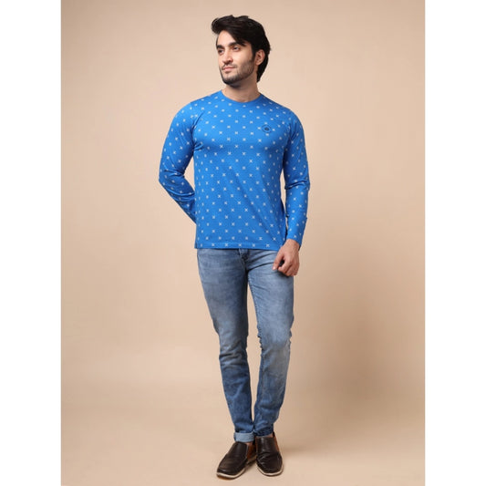 Indoraa Men's Casual Cotton Printed Round Neck Full Sleeve T-Shirt (Blue)