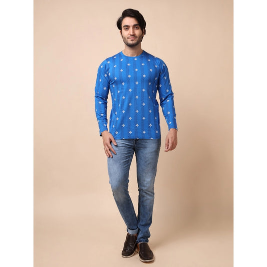 Indoraa Men's Casual Cotton Printed Round Neck Full Sleeve T-Shirt (Blue)