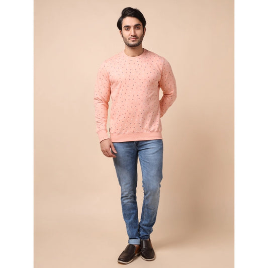 Indoraa Men's Casual Cotton Printed Round Neck Full Sleeve Sweat T-Shirt (Peach)