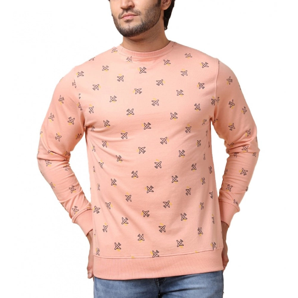 Indoraa Men's Casual Cotton Printed Round Neck Full Sleeve Sweat T-Shirt (Peach)