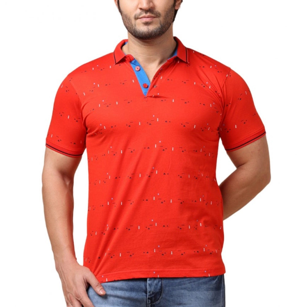 Indoraa Men's Casual Cotton Printed Polo Neck Half Sleeve T-Shirt (Red)