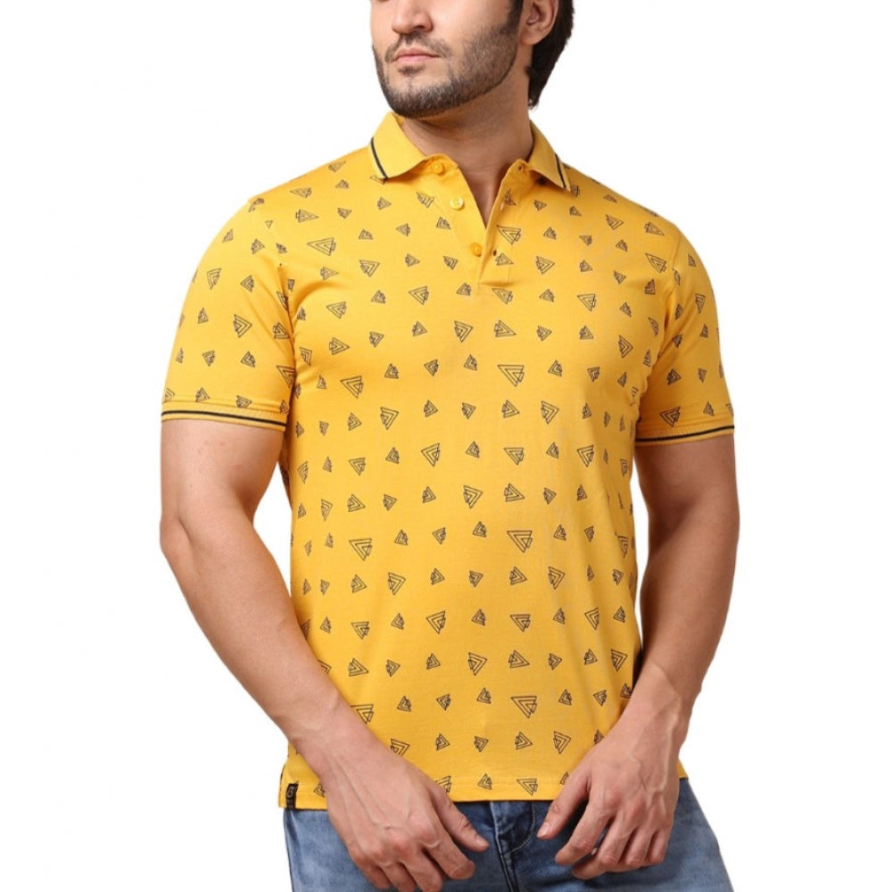 Indoraa Men's Casual Cotton Printed Polo Neck Half Sleeve T-Shirt (Mustard)
