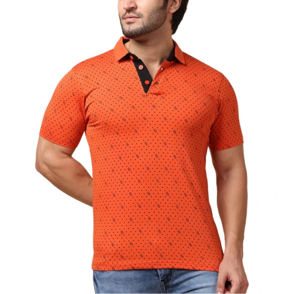 Indoraa Men's Casual Cotton Printed Polo Neck Half Sleeve T-Shirt (Rust)