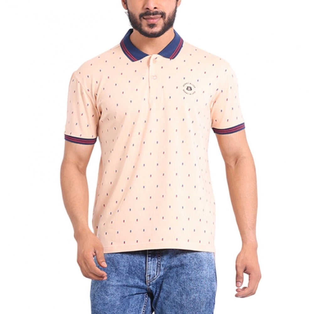 Indoraa Men's Casual Cotton Printed Polo Neck Half Sleeve T-Shirt (Peach)