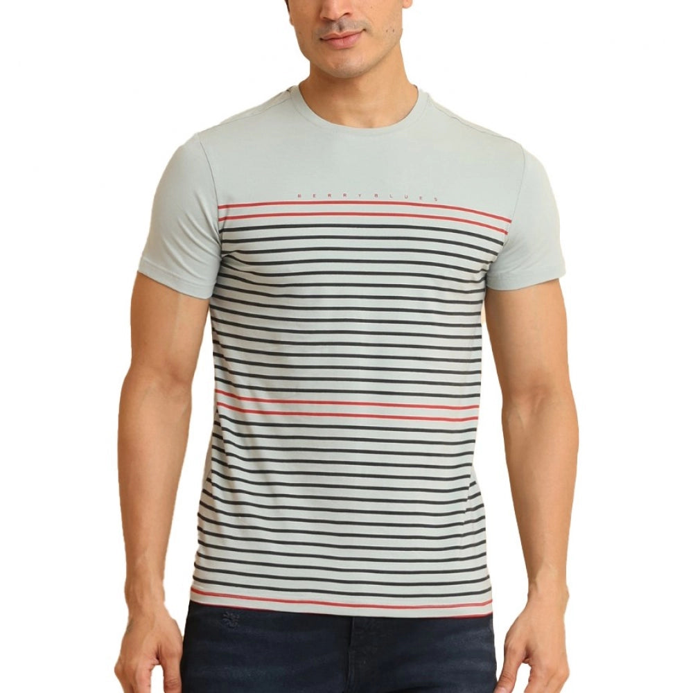 Indoraa Men's Casual Cotton Printed Round Neck Half Sleeve T-Shirt (Grey)