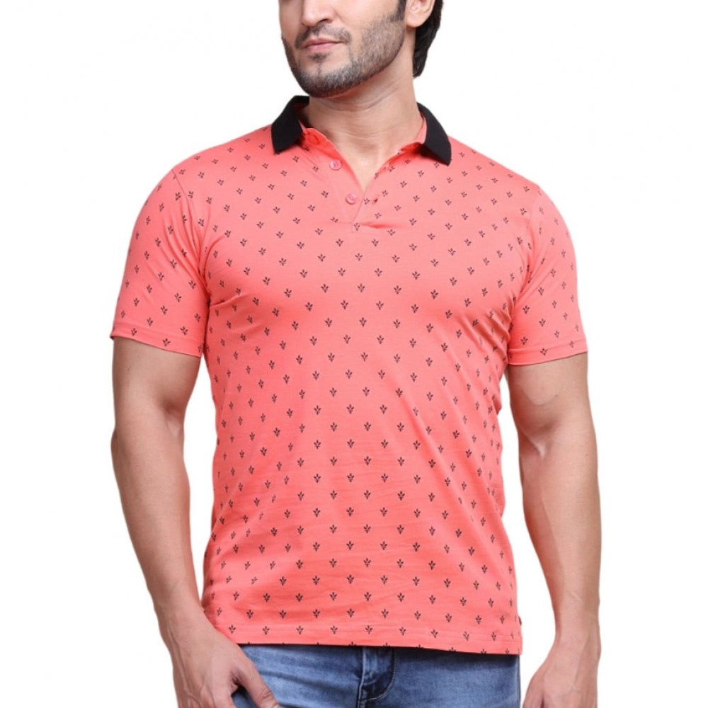 Indoraa Men's Casual Cotton Printed Polo Neck Half Sleeve T-Shirt (Red)