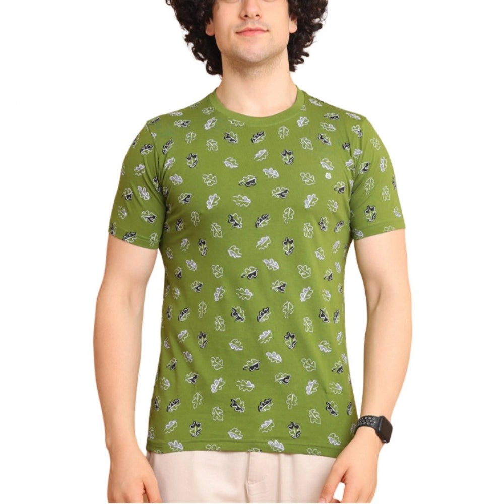 Indoraa Men's Casual Cotton Printed Round Neck Half Sleeve T-Shirt (Green)