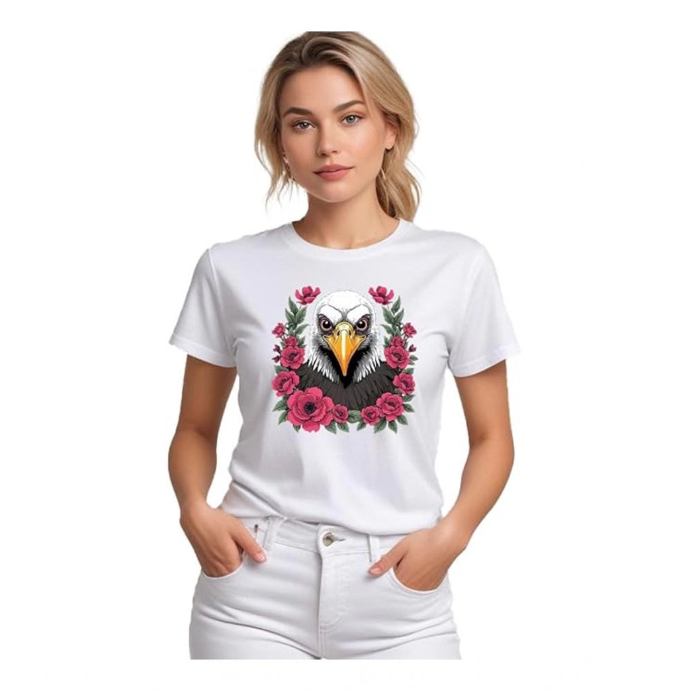 Indoraa Women's Polyester Solid Printed Round Neck Half Sleeve T-shirt (White)