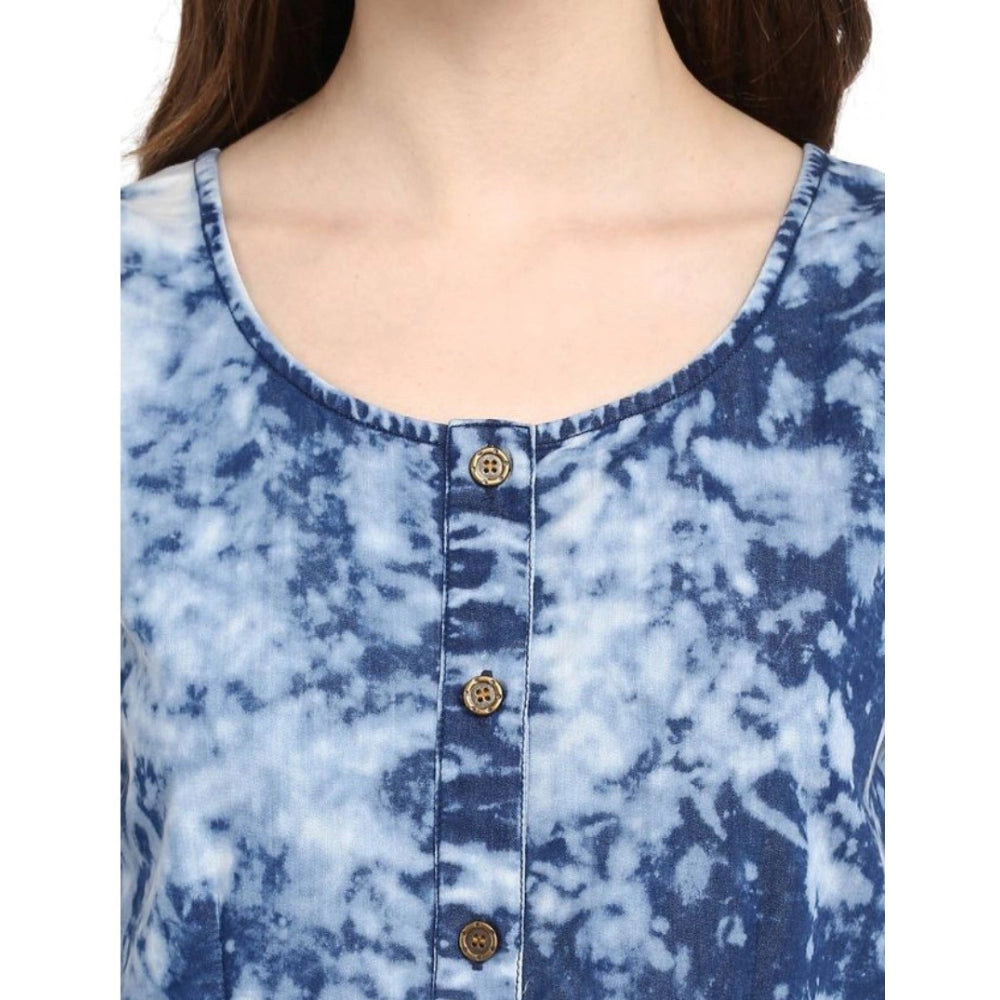 Indoraa Women's Denim Tie & Dye Sleeveless Above Knee Dress (Blue)