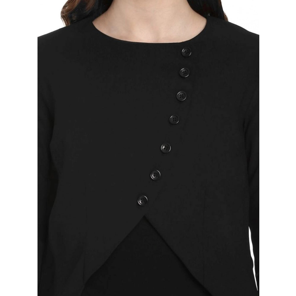 Indoraa Women's Polyester Diagonal Cut Long Sleeves Blazer (Black)