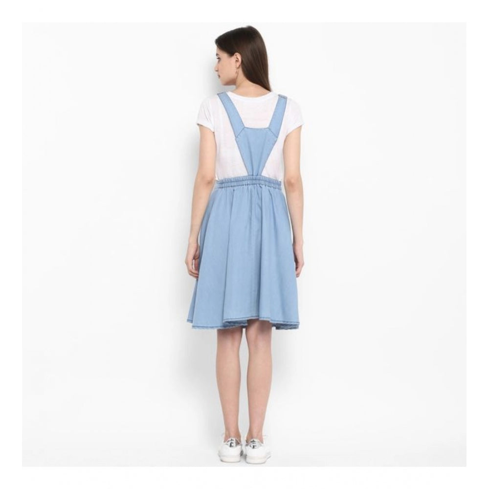 Indoraa Women's Denim Solid Sleeveless Above Knee Dress (Blue)