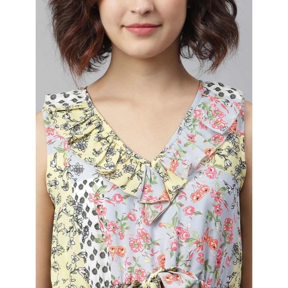Indoraa Women's Polyester Peplum Sleeveless Above Knee Dress (Multicolor)