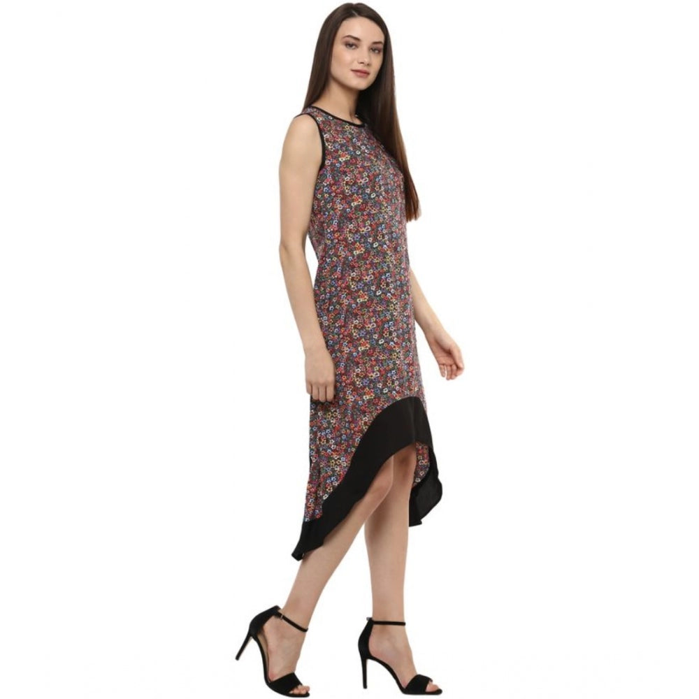 Indoraa Women's Polyester Printed Sleeveless Knee-Length Dress (Multicolor)