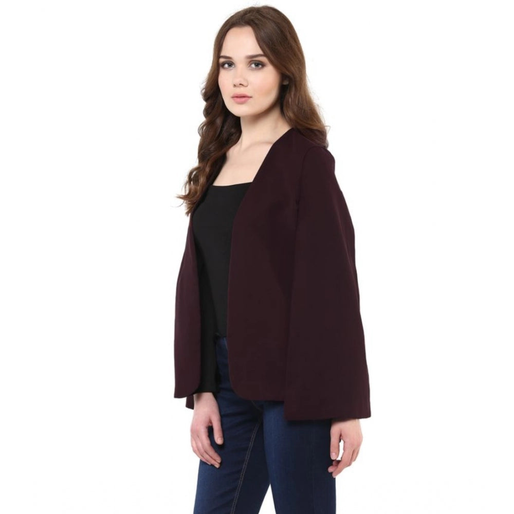 Indoraa Women's Polyester Solid Cape Sleeve Blazer (Wine)