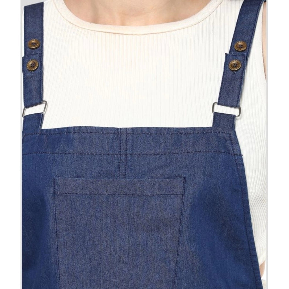 Indoraa Women's Denim Solid Shoulder Straps Above Knee Dress (Blue)
