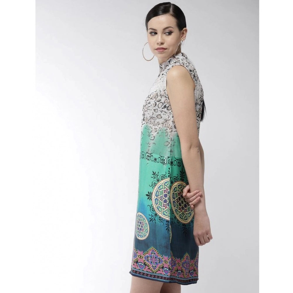 Indoraa Women's Polyester Printed Sleeveless Above Knee Dress (Multicolor)