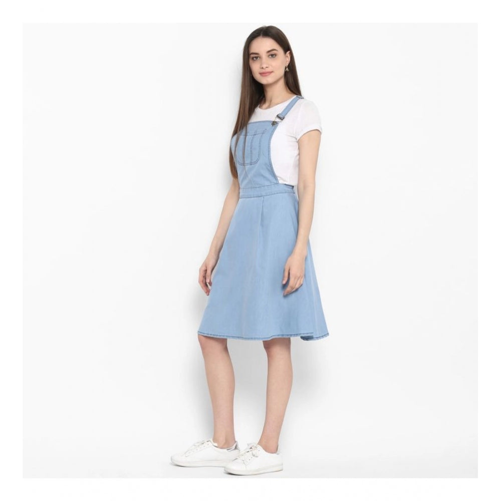 Indoraa Women's Denim Solid Sleeveless Above Knee Dress (Blue)