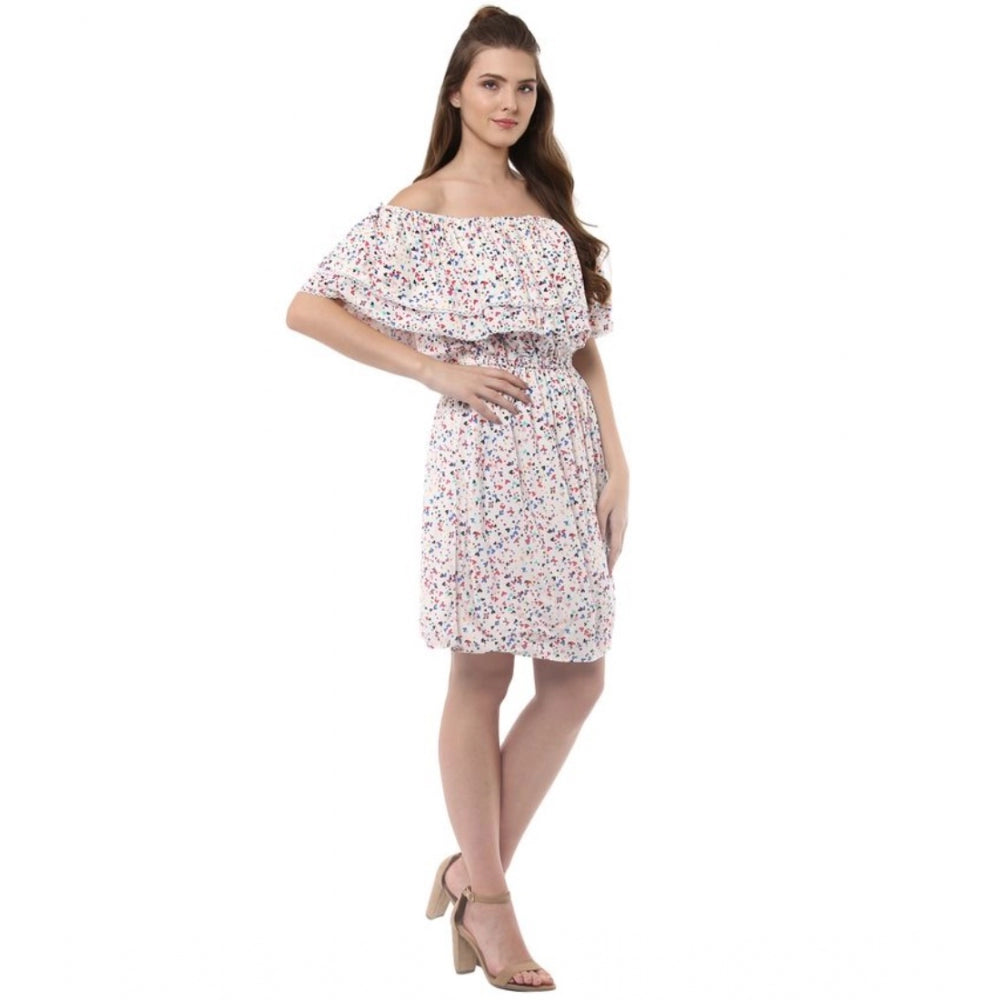 Indoraa Women's Rayon Floral Half Sleeve Above Knee Dress (Multicolor)