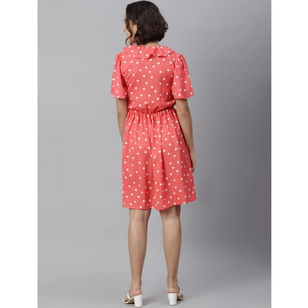 Indoraa Women's Polyester Polka Flutter Above Knee Dress (Coral)