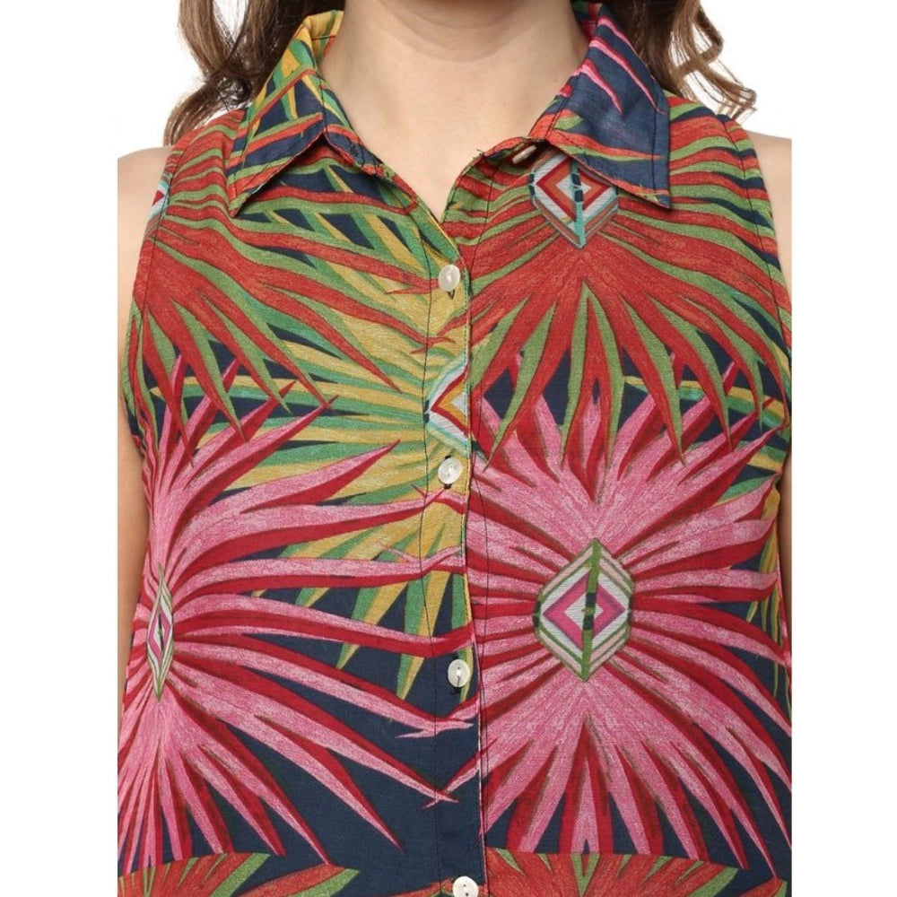 Indoraa Women's Polyester Floral Sleeveless Below Knee Dress (Multicolor)