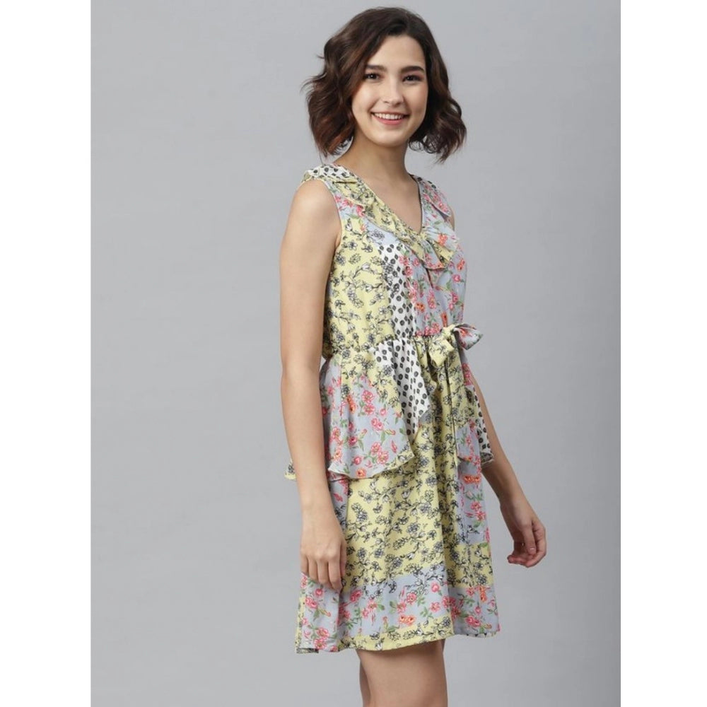 Indoraa Women's Polyester Peplum Sleeveless Above Knee Dress (Multicolor)