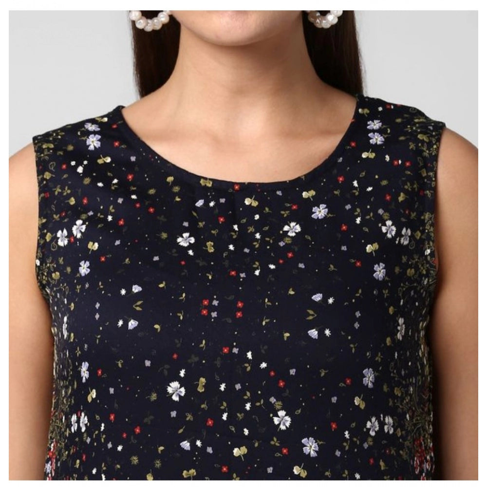 Indoraa Women's Rayon Floral Sleeveless Calf-length Dress (Black)
