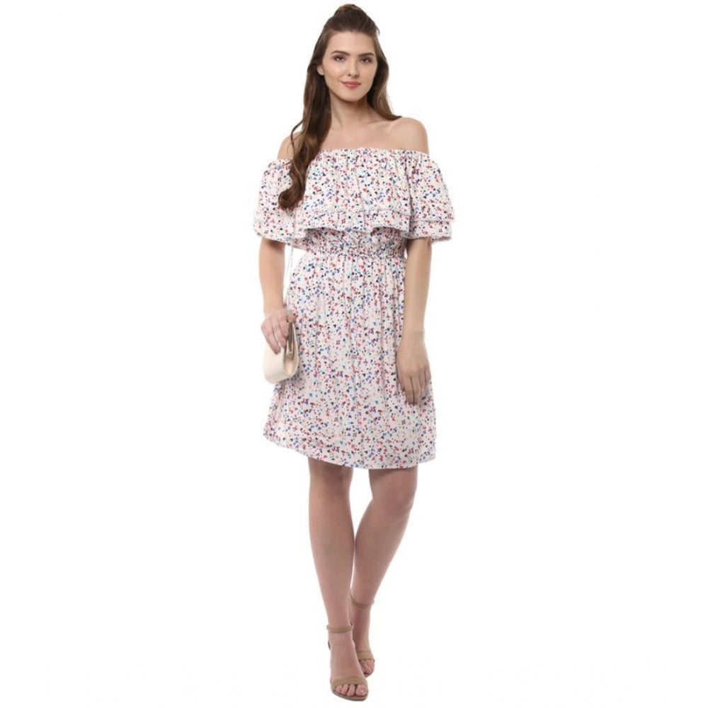 Indoraa Women's Rayon Floral Half Sleeve Above Knee Dress (Multicolor)