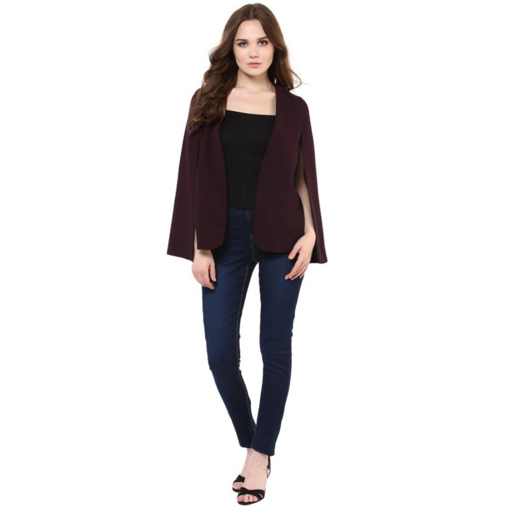 Indoraa Women's Polyester Solid Cape Sleeve Blazer (Wine)