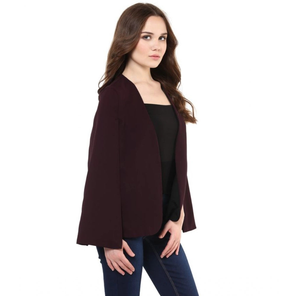 Indoraa Women's Polyester Solid Cape Sleeve Blazer (Wine)