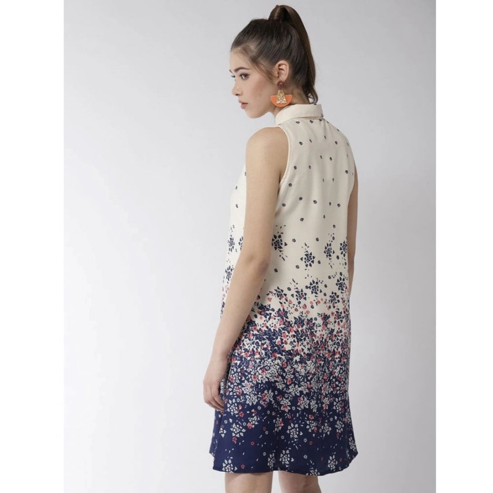 Indoraa Women's Polyester Floral Sleeveless Above Knee Dress (Cream)