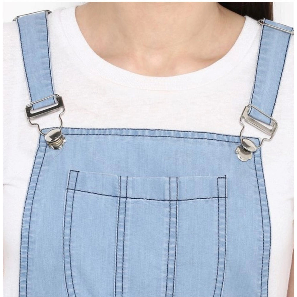 Indoraa Women's Denim Solid Sleeveless Above Knee Dress (Blue)