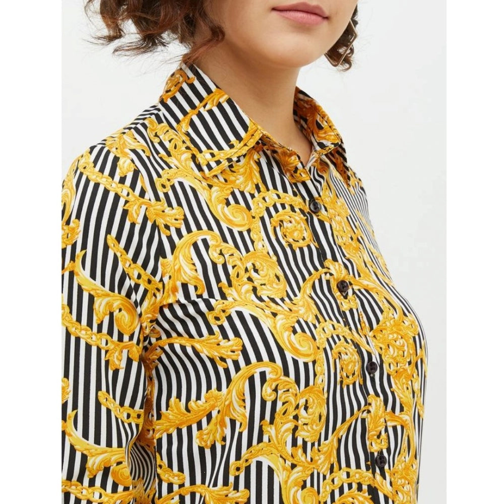 Indoraa Women's Polyester Printed Roll Up Sleeve Standard Length Shirt (Mustared)