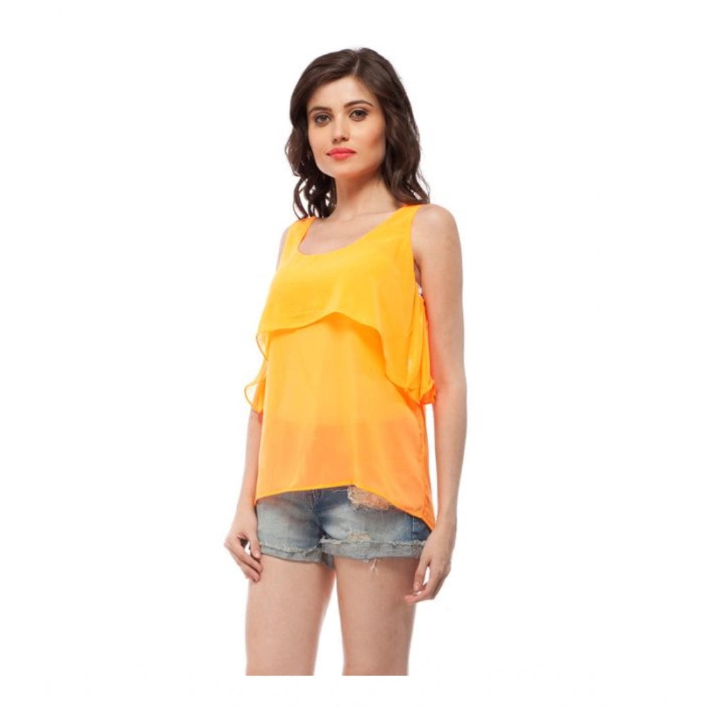 Indoraa Women's Polyester Solid Sleeveless Regular Top (Orange)