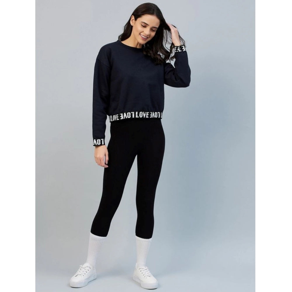 Indoraa Women's Fleece Solid Long Sleeves Sweatshirt (Navy)