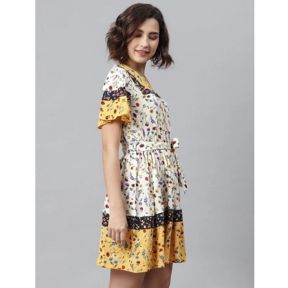 Indoraa Women's Polyester Floral Flutter Above Knee Dress (Multicolor)