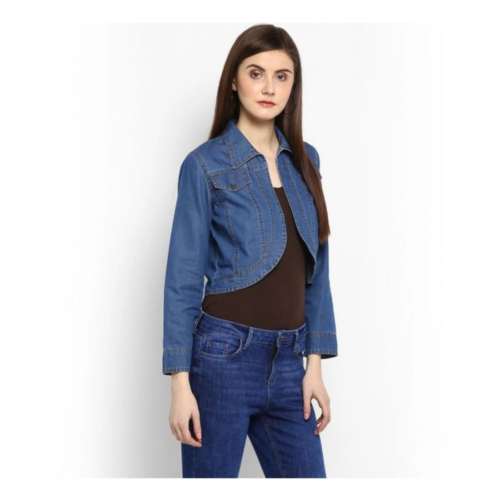 Indoraa Women's Denim Solid 3-4th Sleeves Shrug (Blue)
