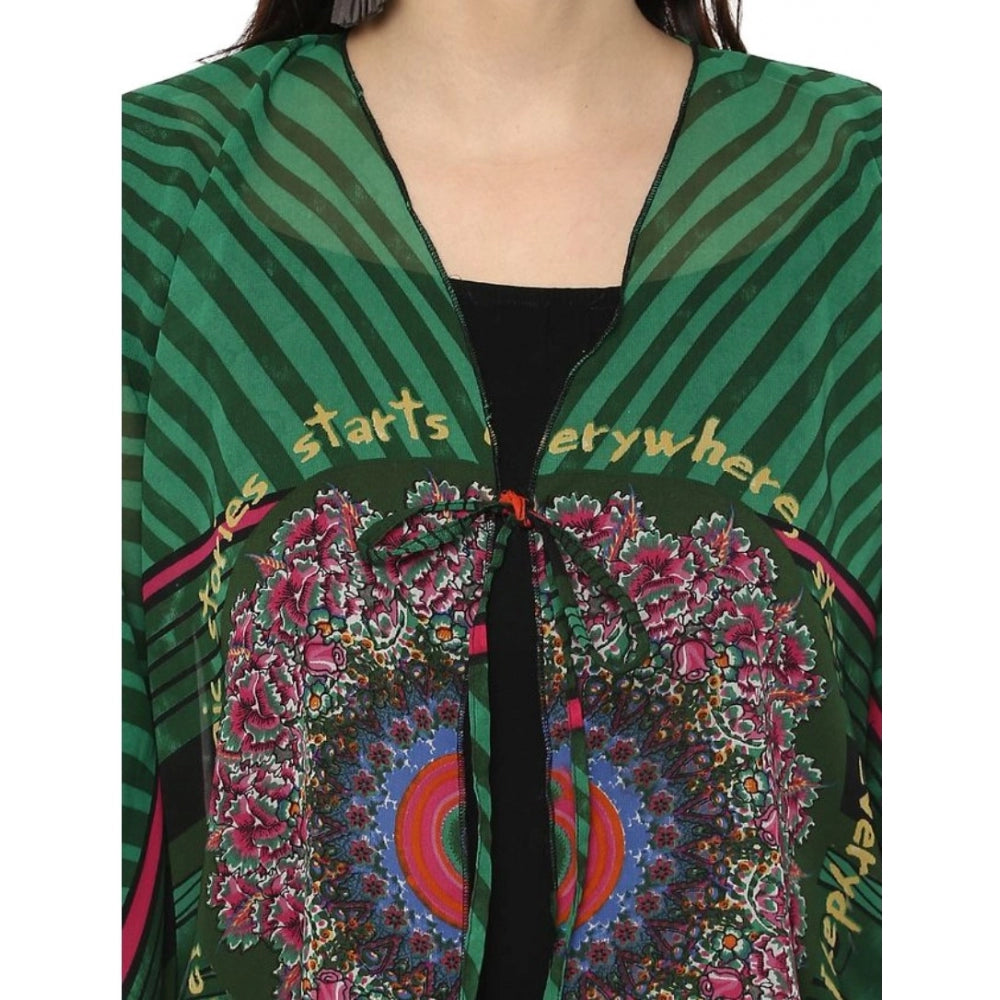 Indoraa Women's Polyester Printed Kaftan Sleeve Shrug (Green - Multicolor)