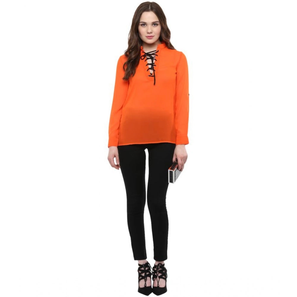 Indoraa Women's Polyester Solid Long Sleeves Regular Top (Orange)