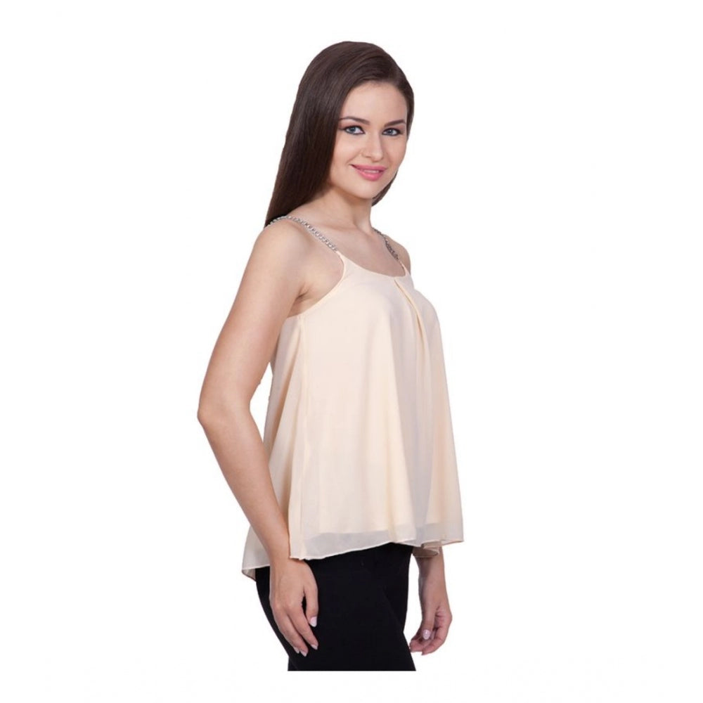 Indoraa Women's Polyester Solid Shoulder Straps Regular Top (Beige)