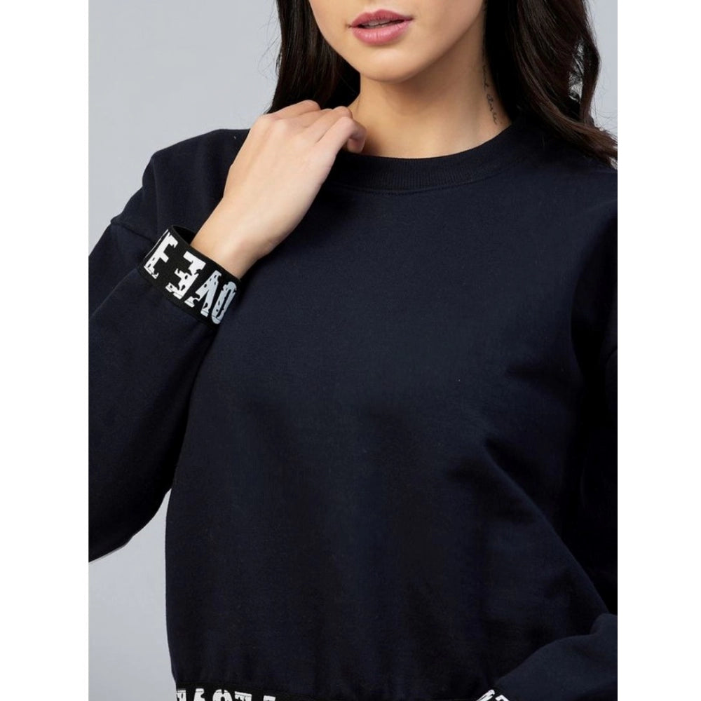 Indoraa Women's Fleece Solid Long Sleeves Sweatshirt (Navy)