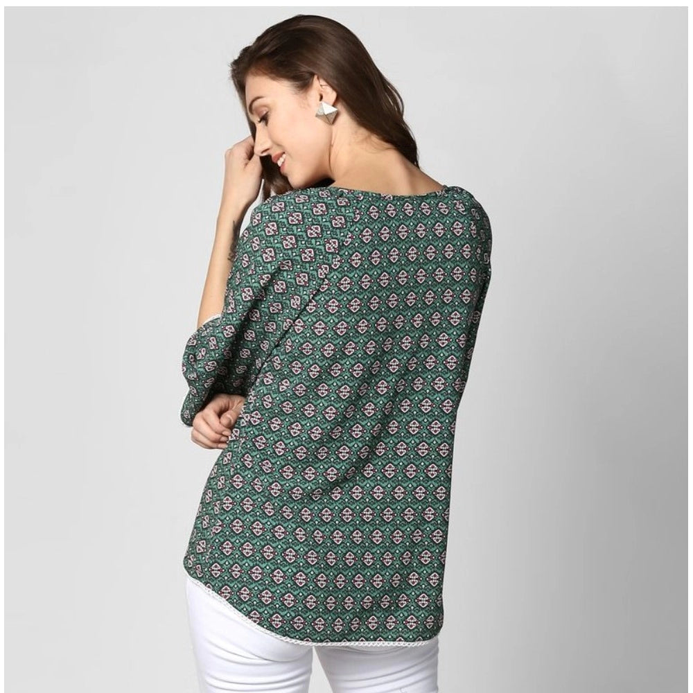 Indoraa Women's Polyester Printed 3-4th Sleeves Top (Green)