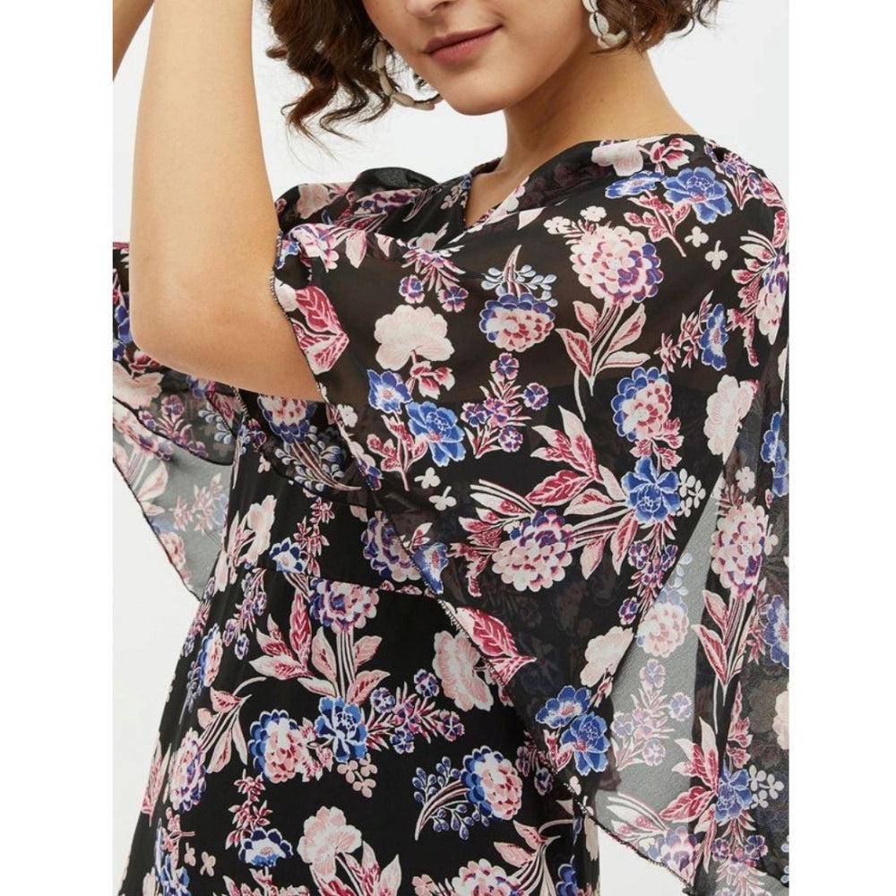 Indoraa Women's Polyester Chain Print Cap Sleeve Calf-length Dress (Multicolor)