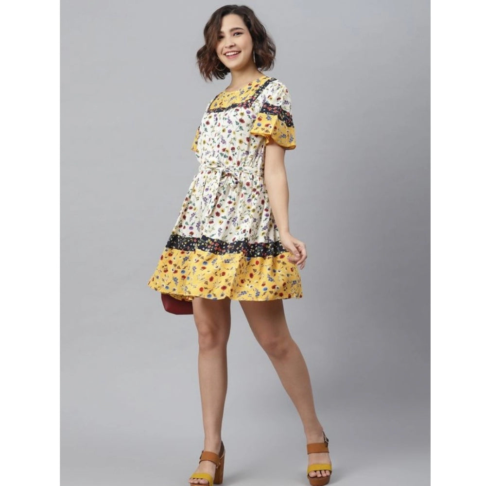 Indoraa Women's Polyester Floral Flutter Above Knee Dress (Multicolor)