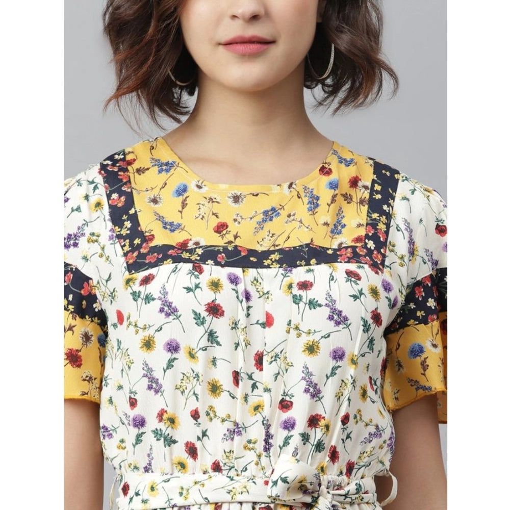 Indoraa Women's Polyester Floral Flutter Above Knee Dress (Multicolor)