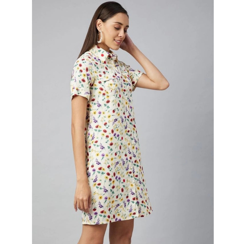 Indoraa Women's Polyester Floral Short Sleeve Above Knee Dress (Multicolor)