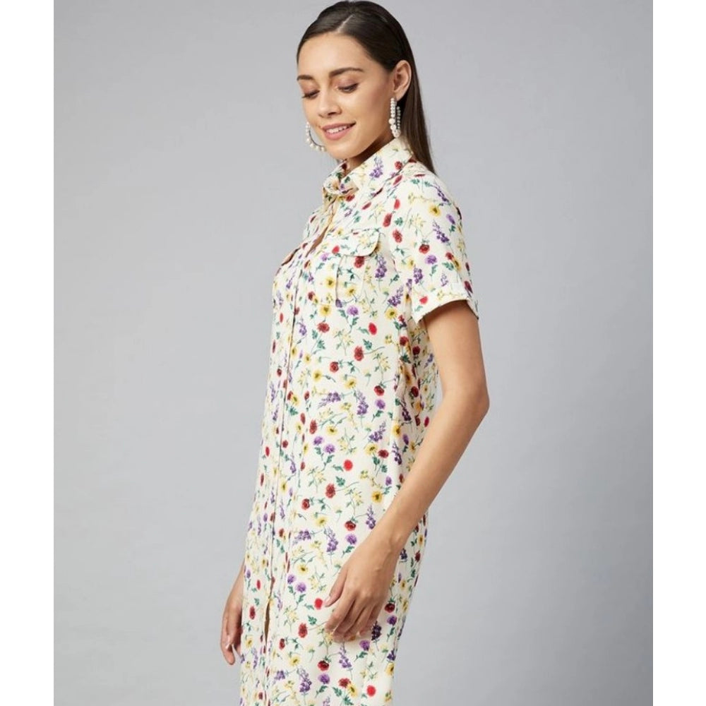 Indoraa Women's Polyester Floral Short Sleeve Above Knee Dress (Multicolor)