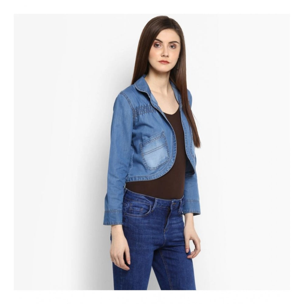 Indoraa Women's Denim Smocking 3-4th Sleeves Shrug (Blue)