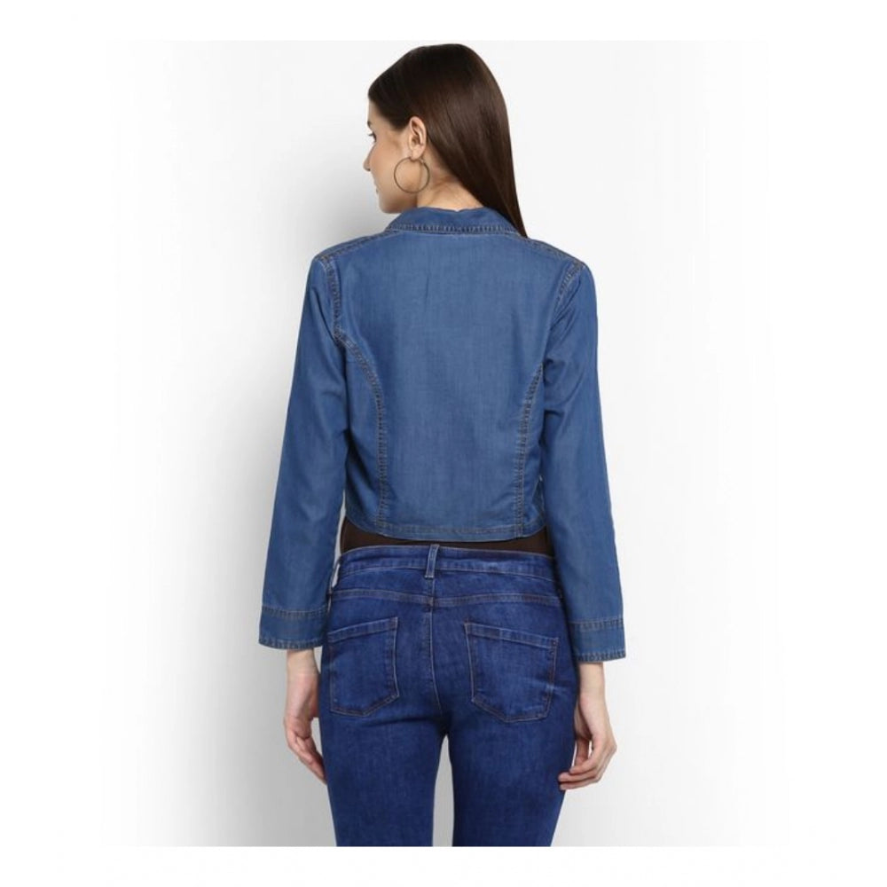 Indoraa Women's Denim Solid 3-4th Sleeves Shrug (Blue)
