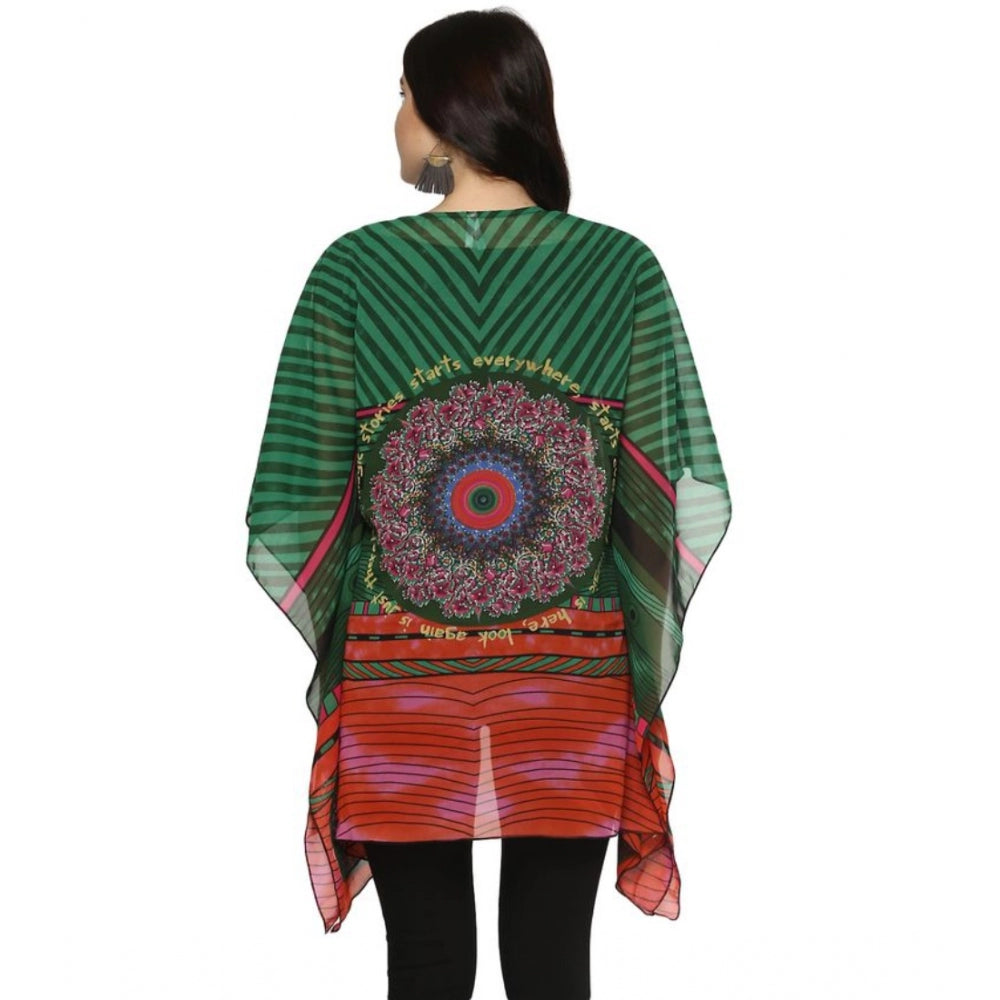 Indoraa Women's Polyester Printed Kaftan Sleeve Shrug (Green - Multicolor)