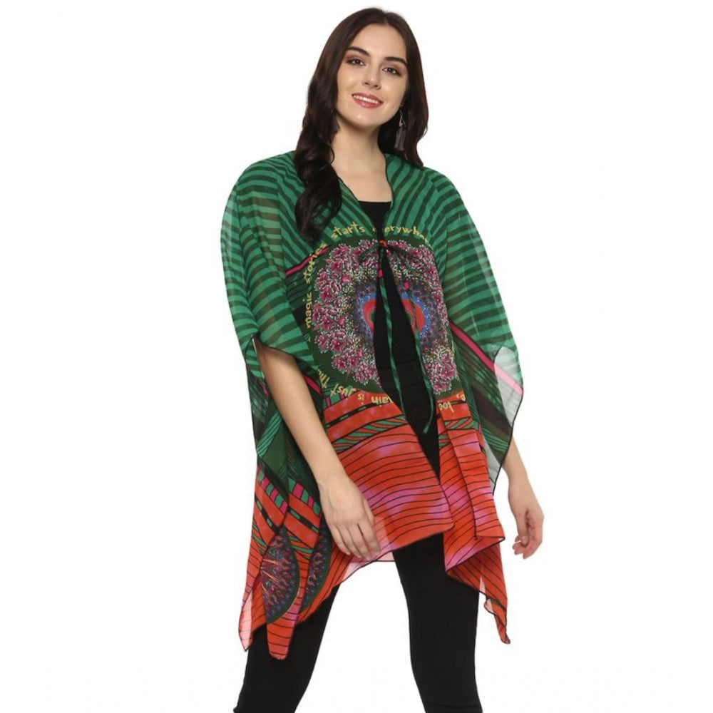 Indoraa Women's Polyester Printed Kaftan Sleeve Shrug (Green - Multicolor)
